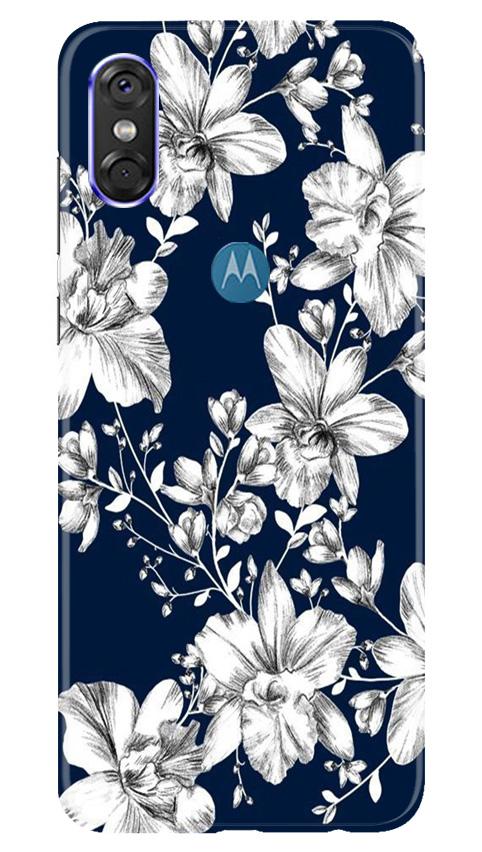 White flowers Blue Background Case for Moto One