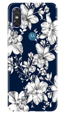 White flowers Blue Background Mobile Back Case for Moto P30 Play (Design - 14)