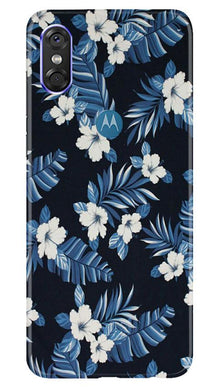 White flowers Blue Background2 Mobile Back Case for Moto One (Design - 15)