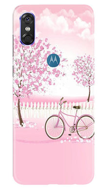 Pink Flowers Cycle Mobile Back Case for Moto One  (Design - 102)