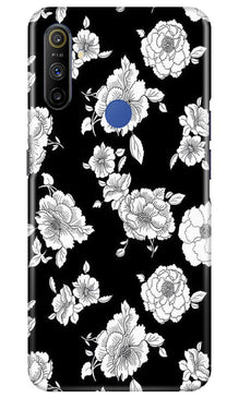 White flowers Black Background Mobile Back Case for Realme Narzo 10a (Design - 9)