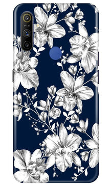 White flowers Blue Background Mobile Back Case for Realme Narzo 10a (Design - 14)