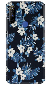 White flowers Blue Background2 Mobile Back Case for Realme Narzo 10a (Design - 15)