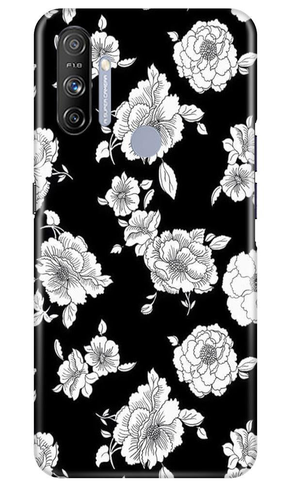 White flowers Black Background Case for Realme Narzo 20A