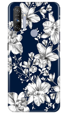 White flowers Blue Background Mobile Back Case for Realme Narzo 20A (Design - 14)