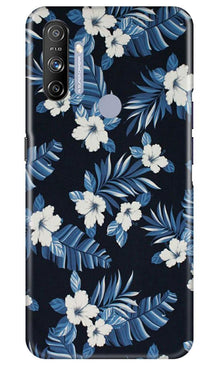 White flowers Blue Background2 Mobile Back Case for Realme Narzo 20A (Design - 15)