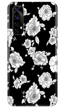 White flowers Black Background Mobile Back Case for Realme Narzo 20 Pro (Design - 9)