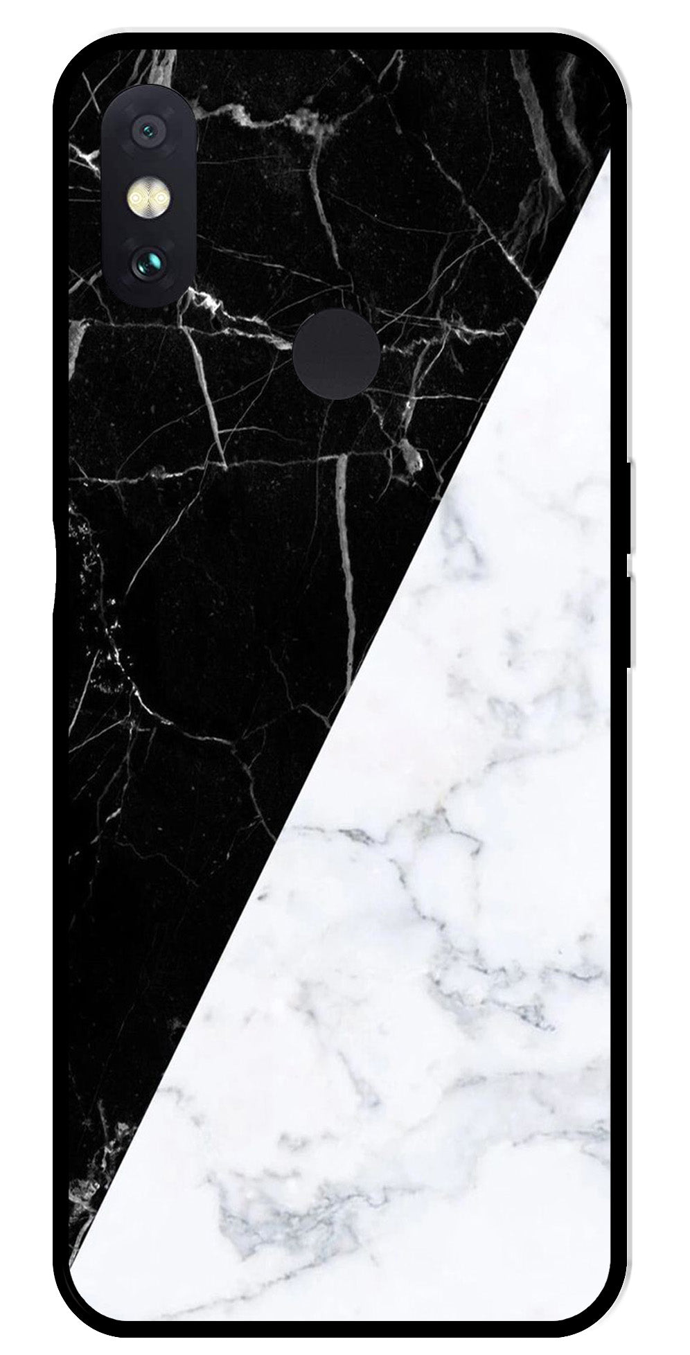 Black White Marble Design Metal Mobile Case for Redmi Note 5 Pro   (Design No -09)