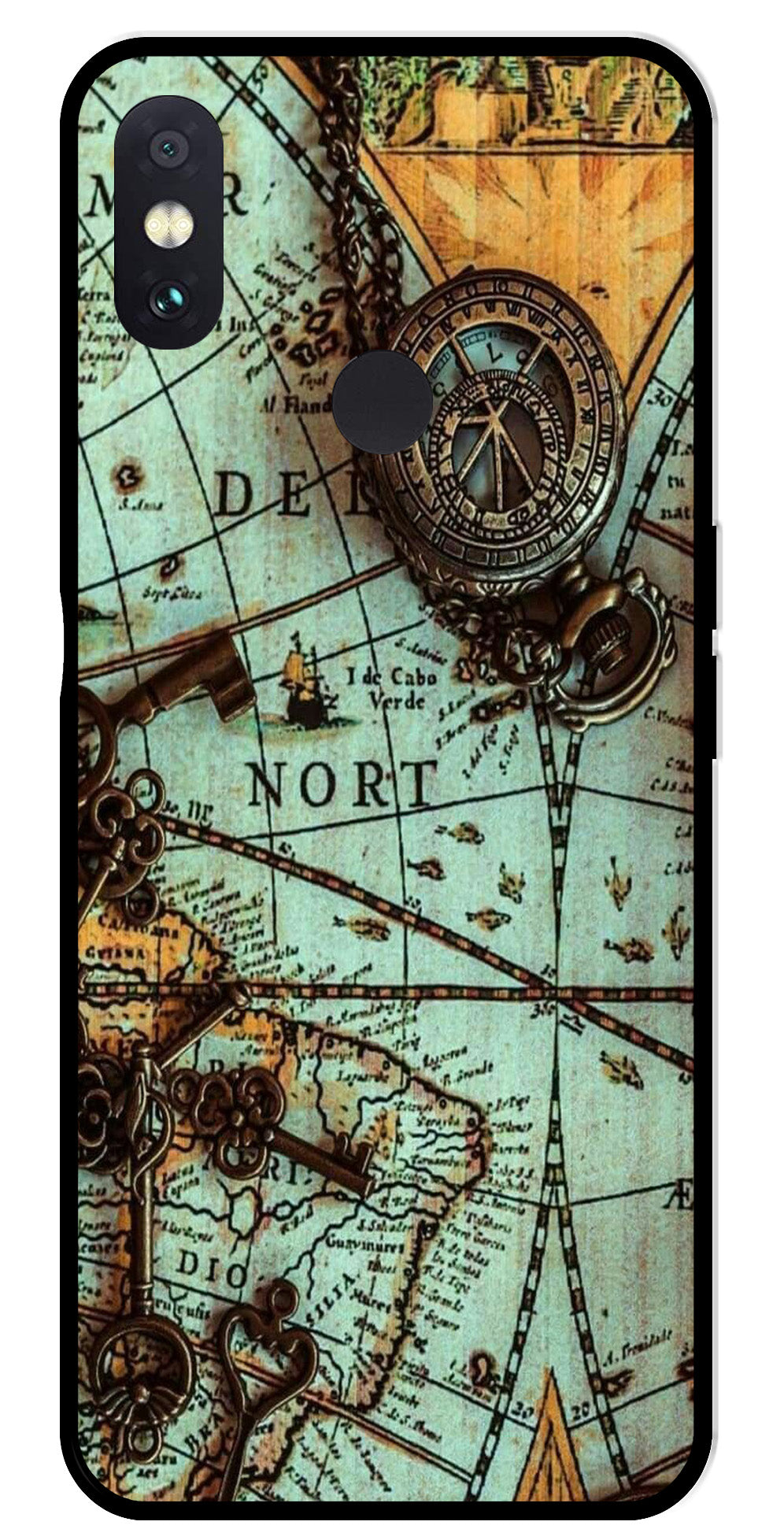 Map Design Metal Mobile Case for Redmi Note 5 Pro   (Design No -54)