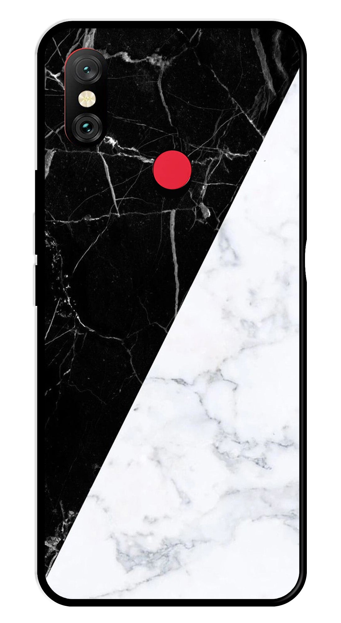 Black White Marble Design Metal Mobile Case for Redmi Note 6   (Design No -09)