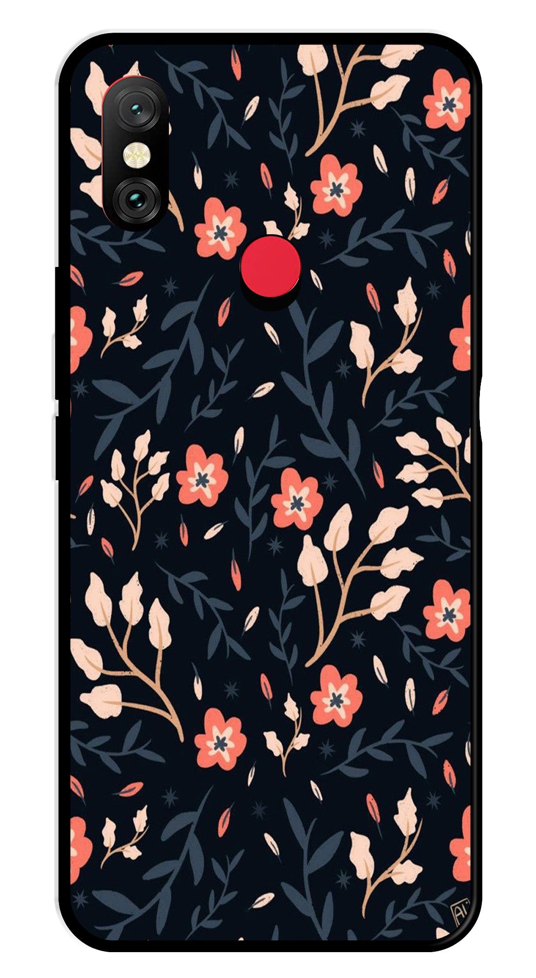 Floral Pattern Metal Mobile Case for Redmi Note 6   (Design No -10)
