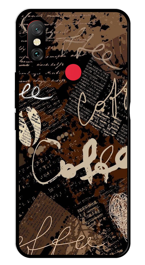 Coffee Pattern Metal Mobile Case for Redmi Note 6 Pro   (Design No -37)