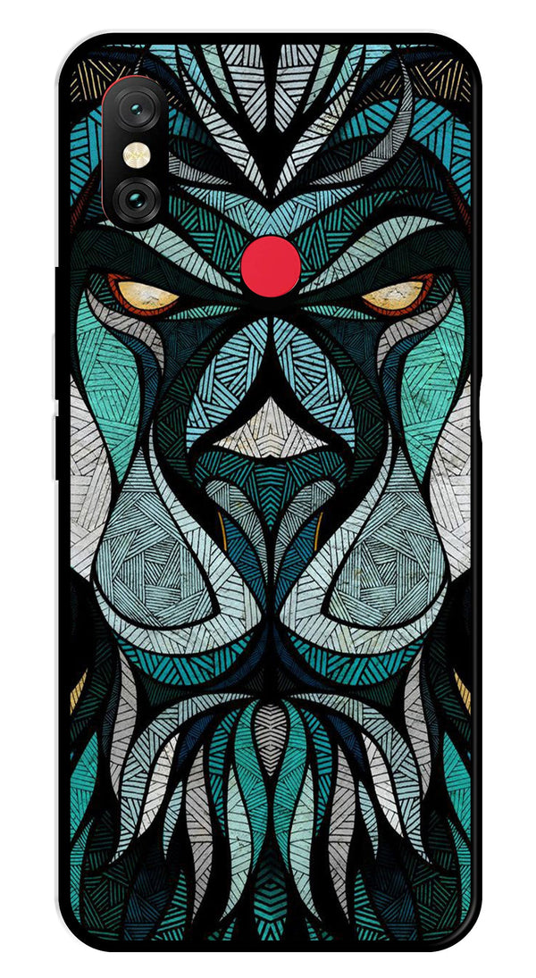 Lion Pattern Metal Mobile Case for Redmi Note 6 Pro   (Design No -40)