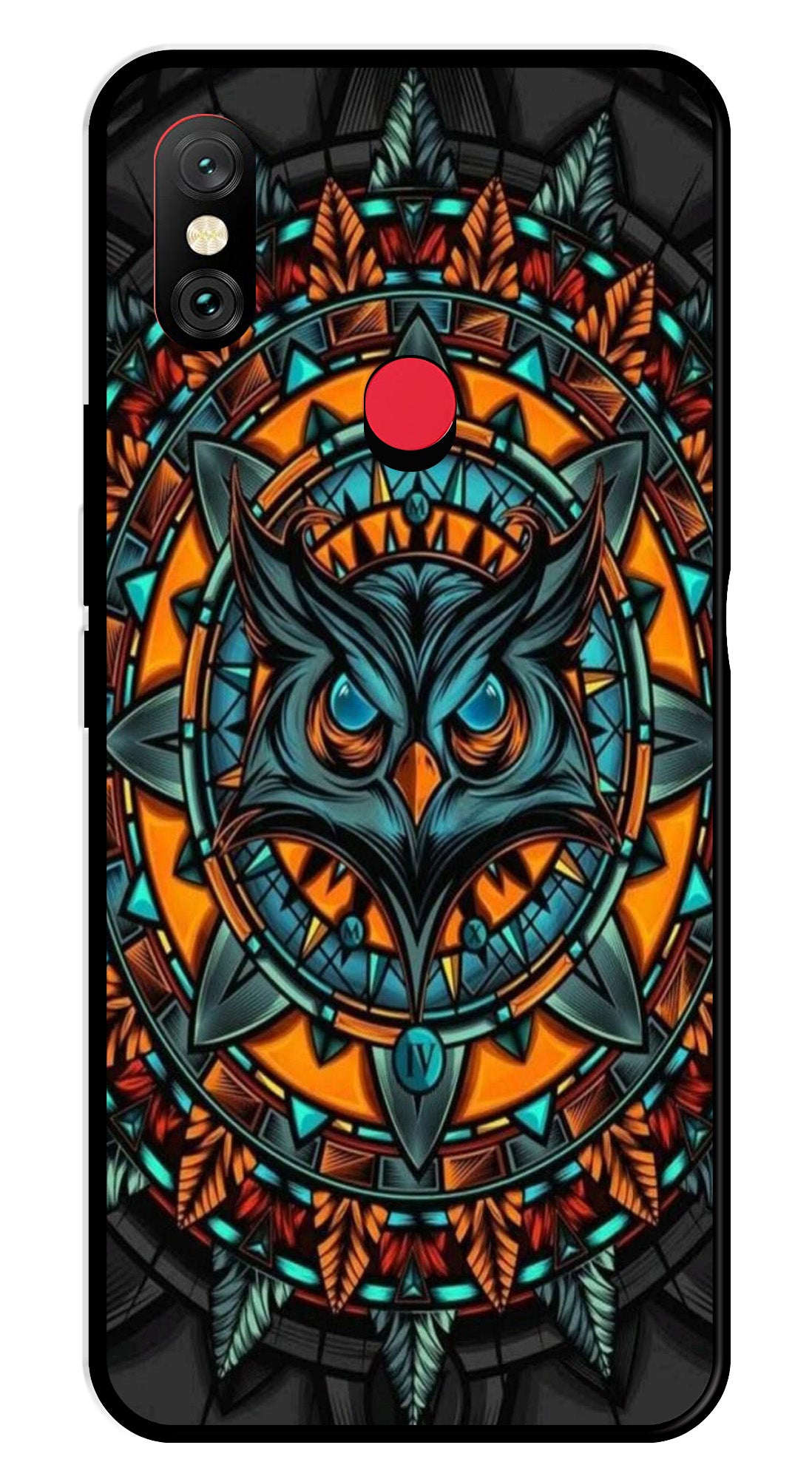 Owl Pattern Metal Mobile Case for Redmi Note 6   (Design No -42)