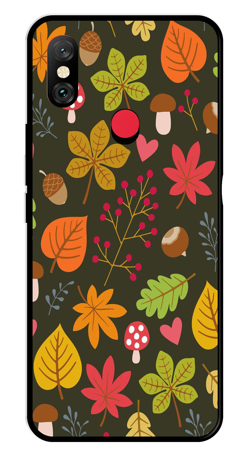Leaves Design Metal Mobile Case for Redmi Note 6   (Design No -51)