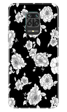 White flowers Black Background Mobile Back Case for Xiaomi Redmi Note 9 Pro (Design - 9)