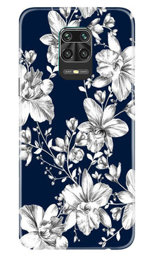 White flowers Blue Background Mobile Back Case for Xiaomi Redmi Note 9 Pro (Design - 14)