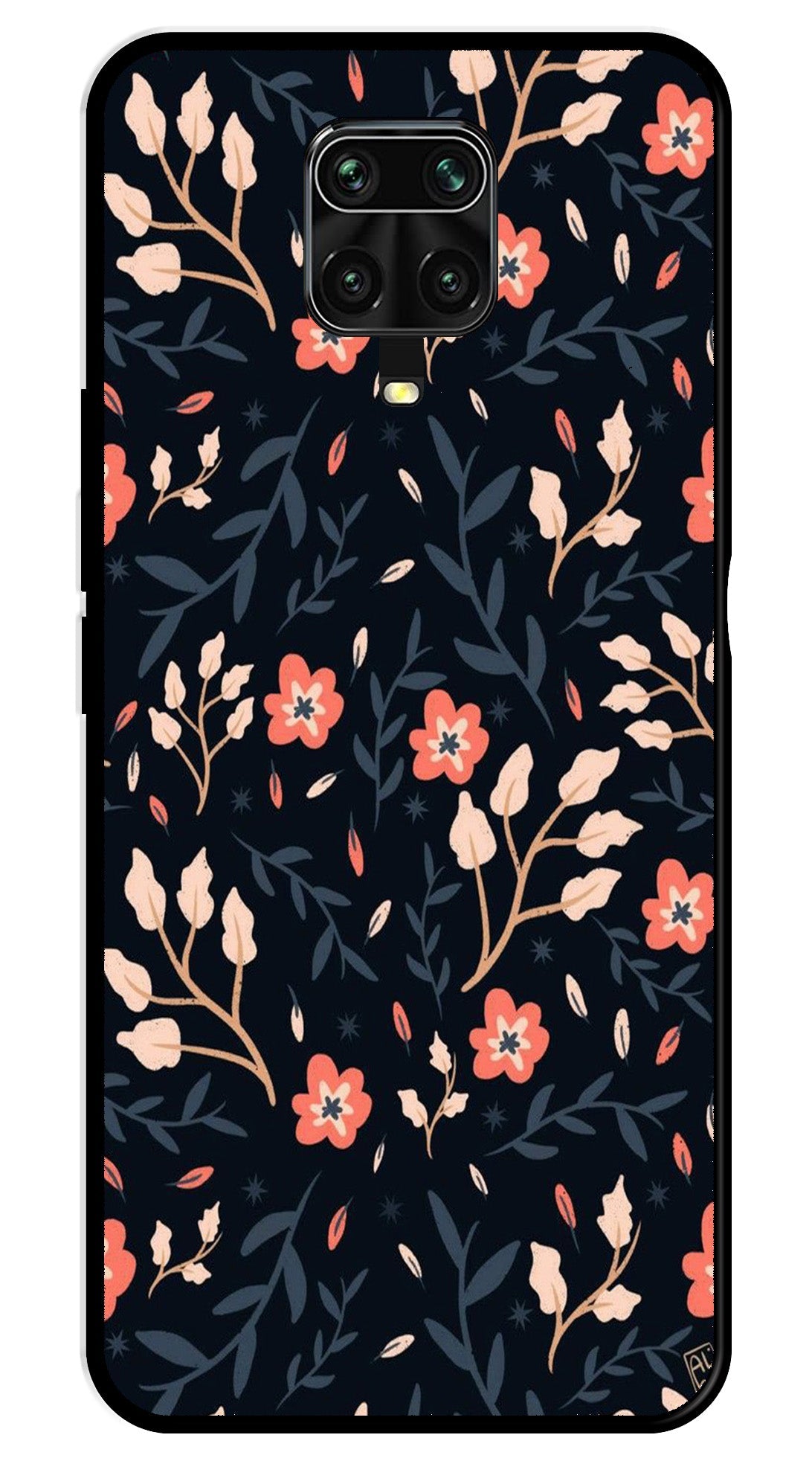 Floral Pattern Metal Mobile Case for Redmi Note 9s   (Design No -10)