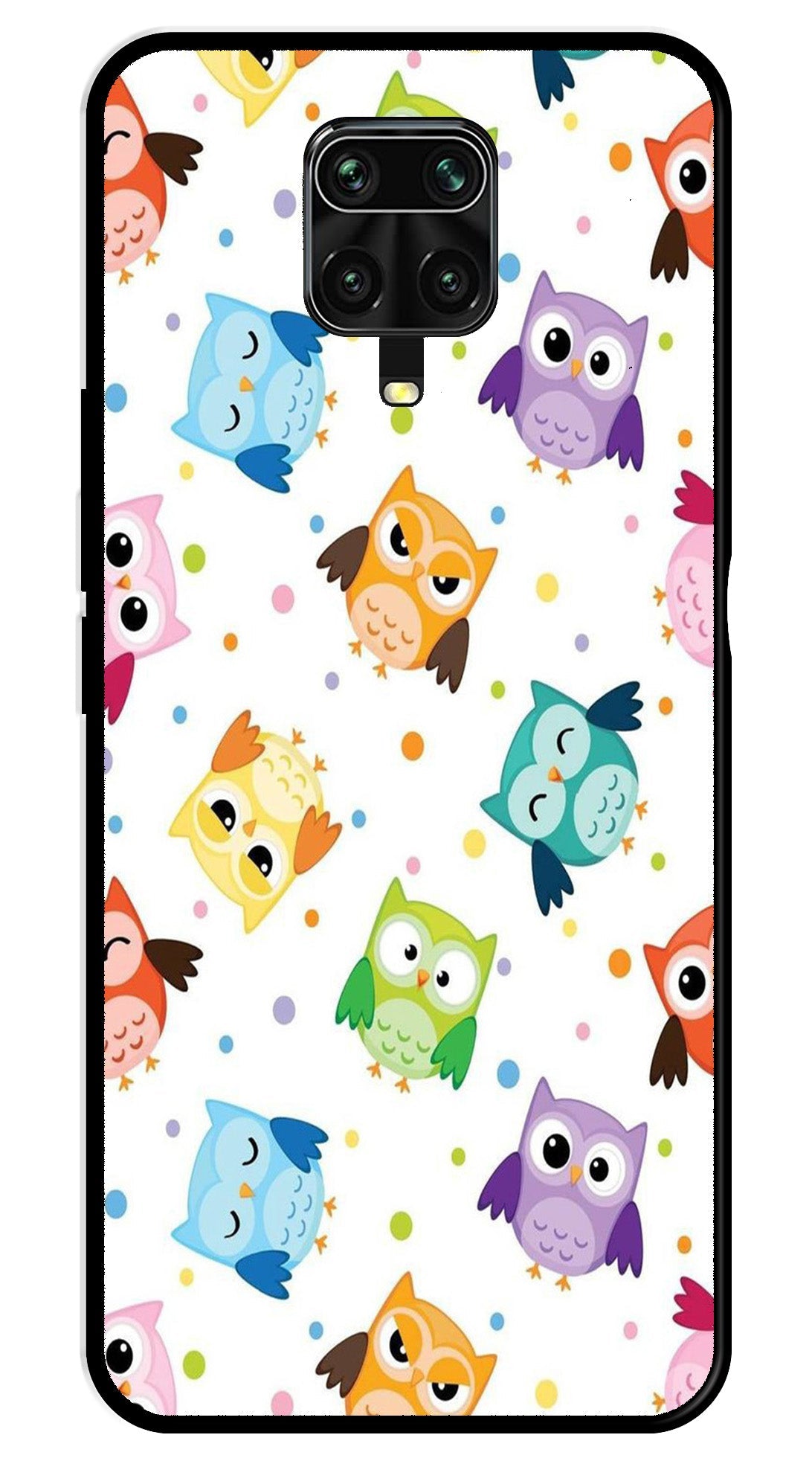 Owls Pattern Metal Mobile Case for Redmi Note 9 Pro   (Design No -20)