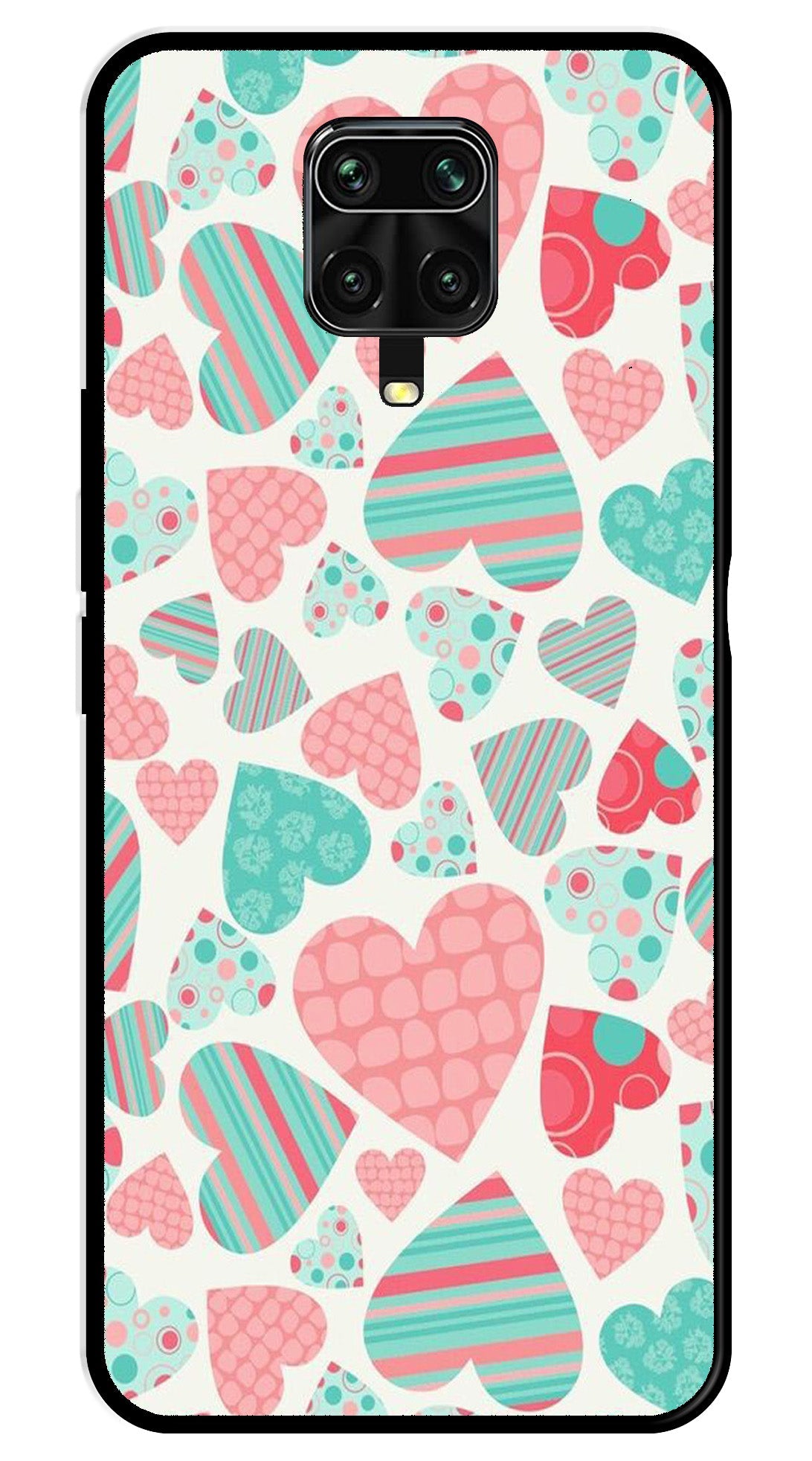 Hearts Pattern Metal Mobile Case for Redmi Note 9 Pro   (Design No -22)