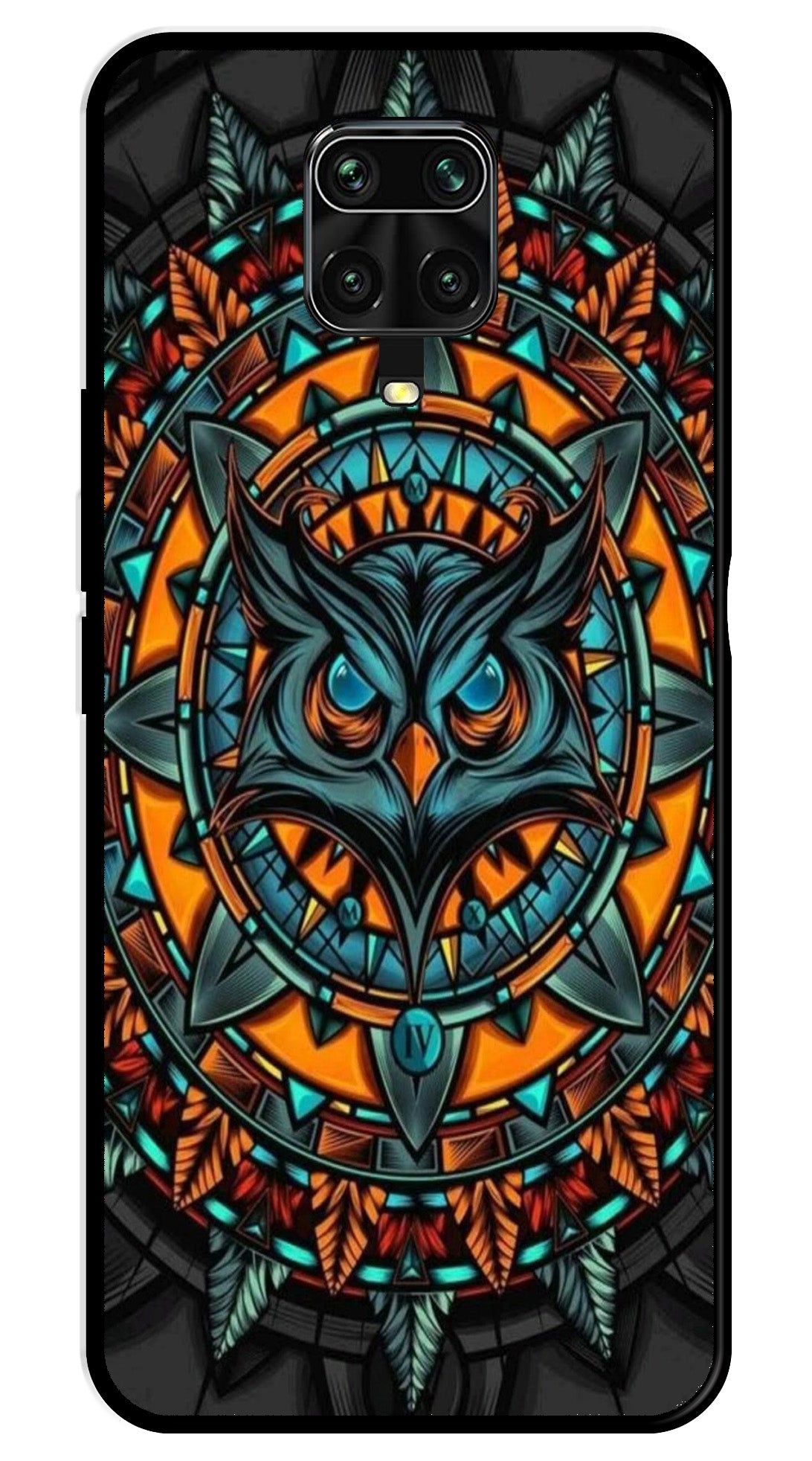 Owl Pattern Metal Mobile Case for Redmi Note 9s   (Design No -42)
