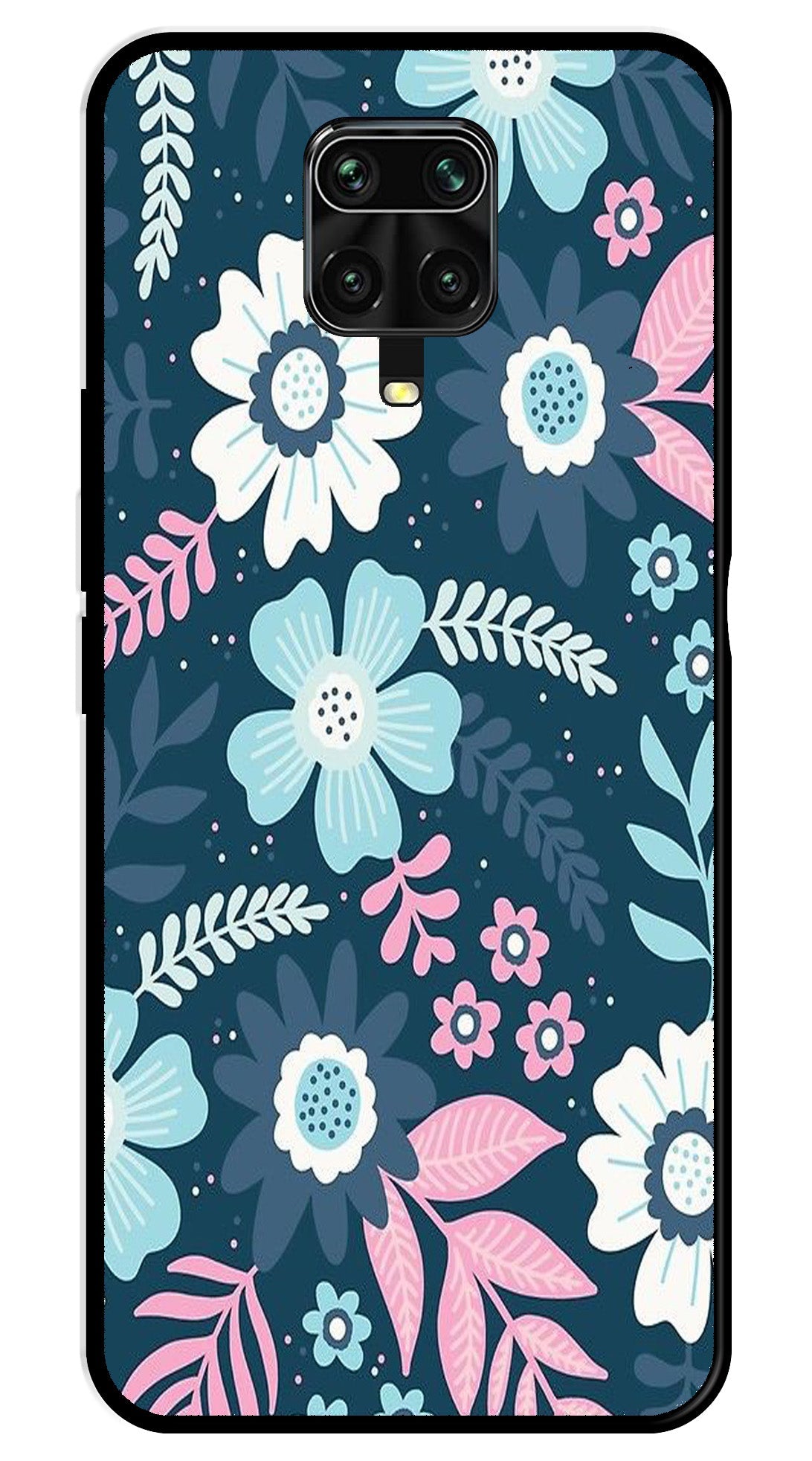 Flower Leaves Design Metal Mobile Case for Redmi Note 9s   (Design No -50)