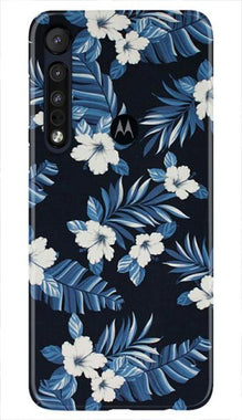 White flowers Blue Background2 Mobile Back Case for Moto One Macro (Design - 15)