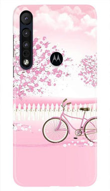 Pink Flowers Cycle Mobile Back Case for Moto One Macro  (Design - 102)