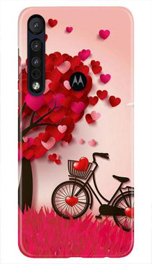 Red Heart Cycle Mobile Back Case for Moto One Macro (Design - 222)