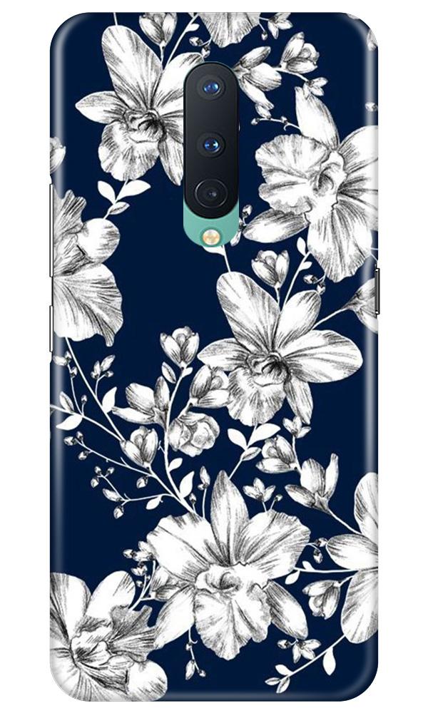 White flowers Blue Background Case for OnePlus 8