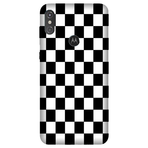 Black White Boxes Mobile Back Case for Moto One Power (Design - 372)