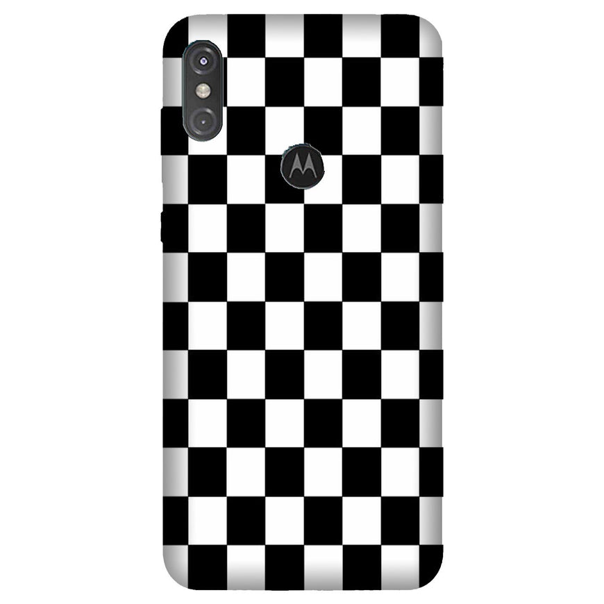 Black White Boxes Mobile Back Case for Moto One Power (Design - 372)