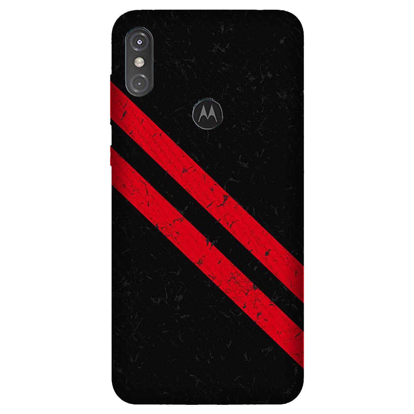 Black Red Pattern Mobile Back Case for Moto One Power (Design - 373)