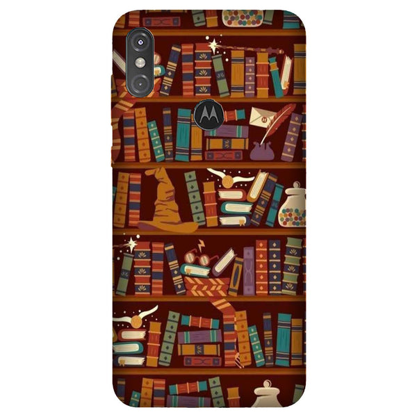Book Shelf Mobile Back Case for Moto One Power (Design - 390)