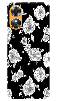 White flowers Black Background Mobile Back Case for Oppo A17 (Design - 9)