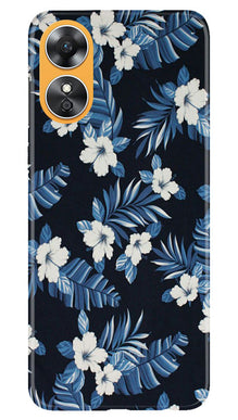 White flowers Blue Background2 Mobile Back Case for Oppo A17 (Design - 15)