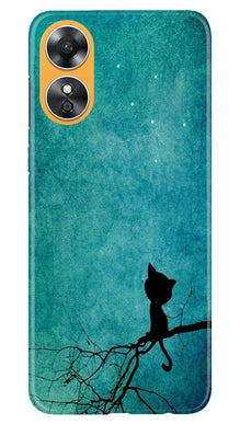 Moon cat Mobile Back Case for Oppo A17 (Design - 70)