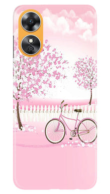 Pink Flowers Cycle Mobile Back Case for Oppo A17  (Design - 102)