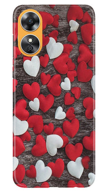 Red White Hearts Mobile Back Case for Oppo A17  (Design - 105)