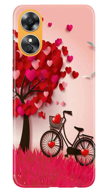 Red Heart Cycle Mobile Back Case for Oppo A17 (Design - 191)