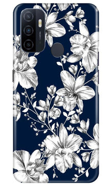 White flowers Blue Background Mobile Back Case for Oppo A53 (Design - 14)