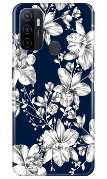 White flowers Blue Background Mobile Back Case for Oppo A33 (Design - 14)