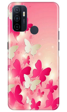 White Pick Butterflies Mobile Back Case for Oppo A53 (Design - 28)