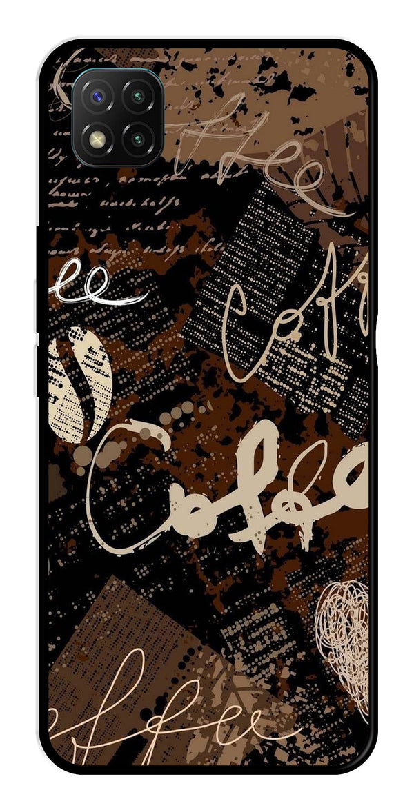 Coffee Pattern Metal Mobile Case for Poco C3   (Design No -37)
