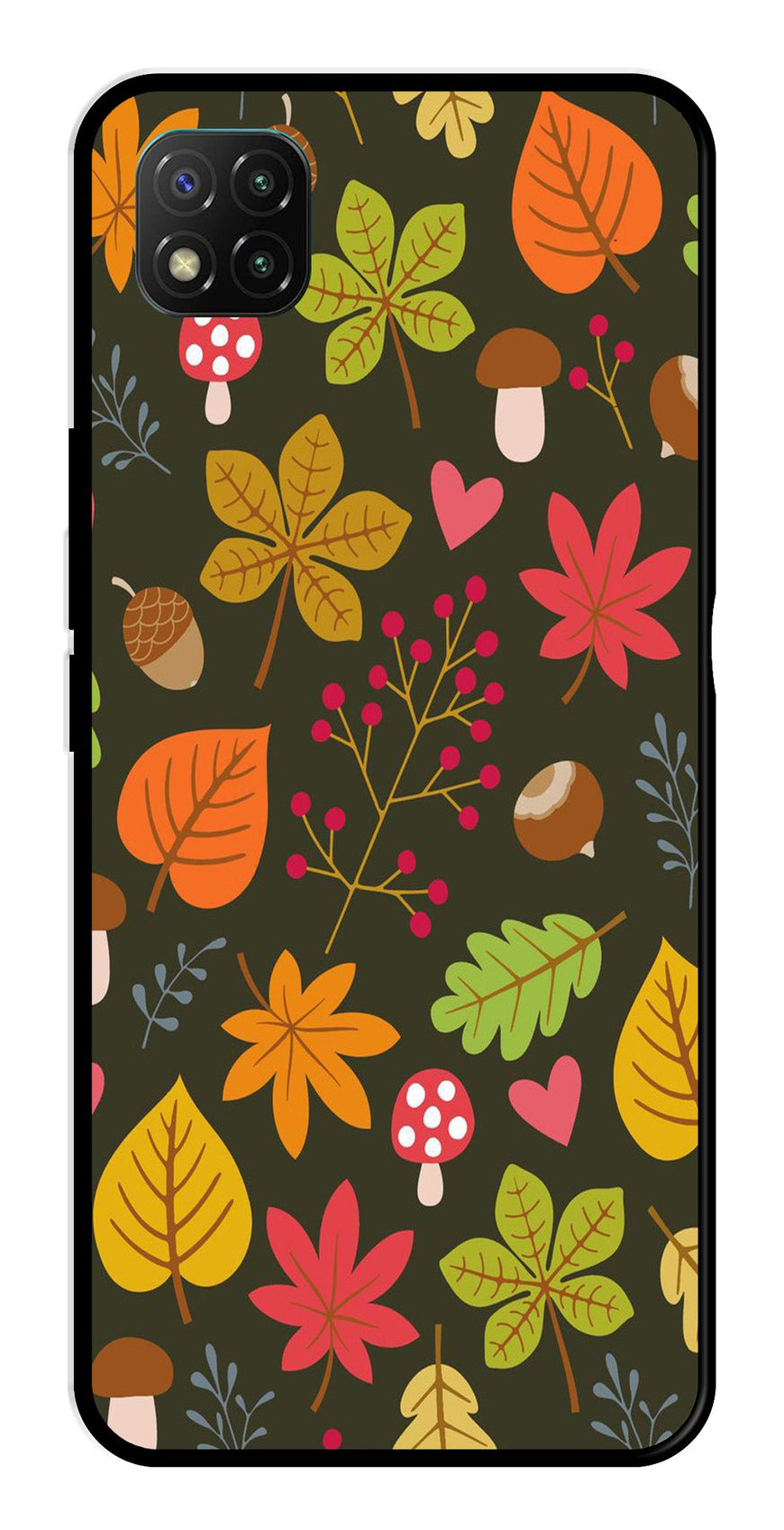 Leaves Design Metal Mobile Case for Poco C3   (Design No -51)