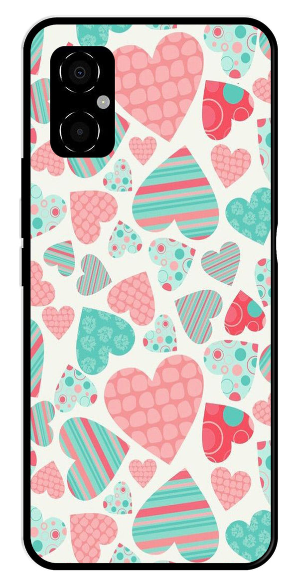 Hearts Pattern Metal Mobile Case for Poco M4 5G   (Design No -22)