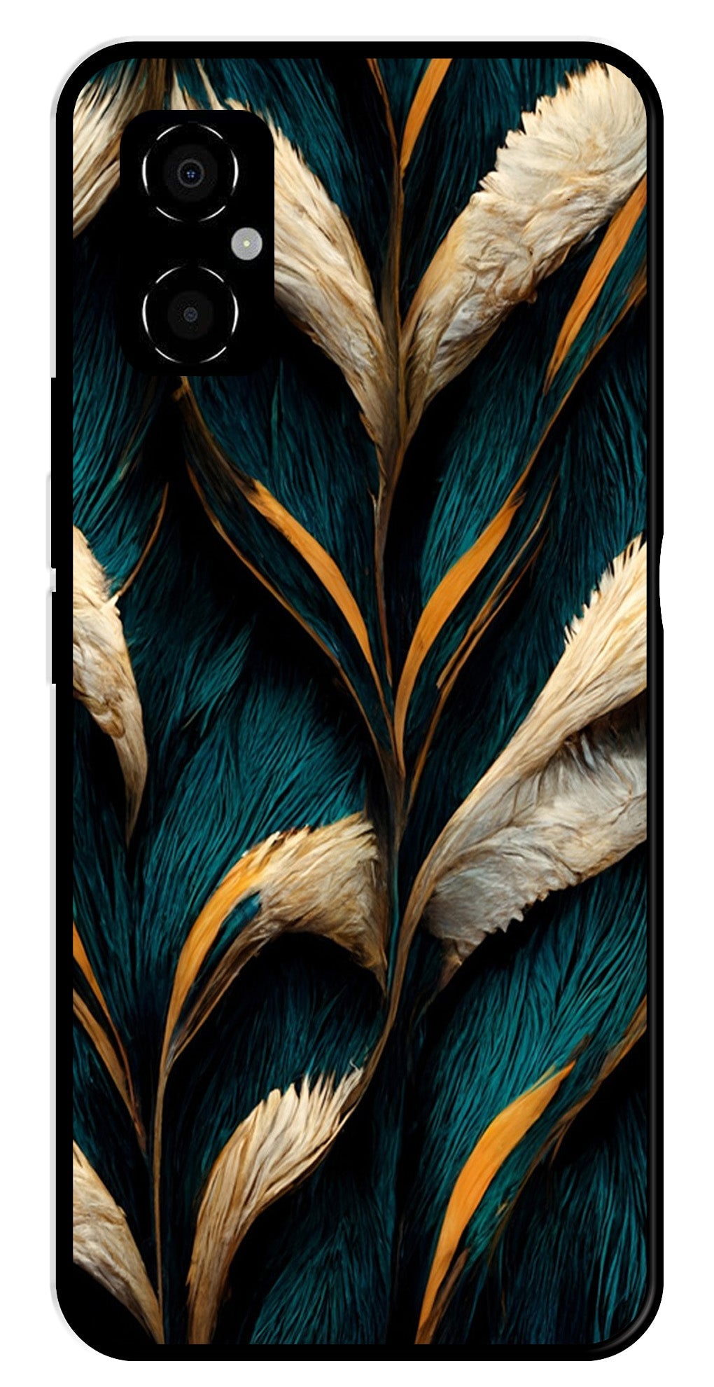Feathers Metal Mobile Case for Poco M4 5G   (Design No -30)