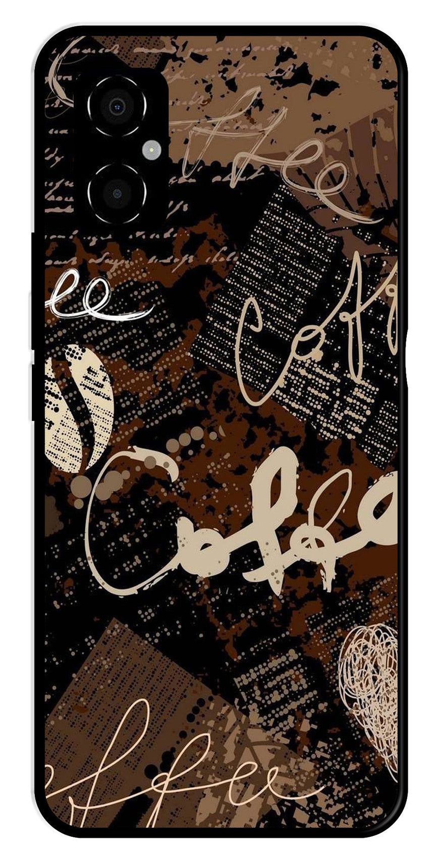 Coffee Pattern Metal Mobile Case for Poco M4 5G   (Design No -37)