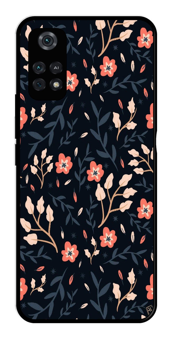 Floral Pattern Metal Mobile Case for Poco M4 Pro   (Design No -10)