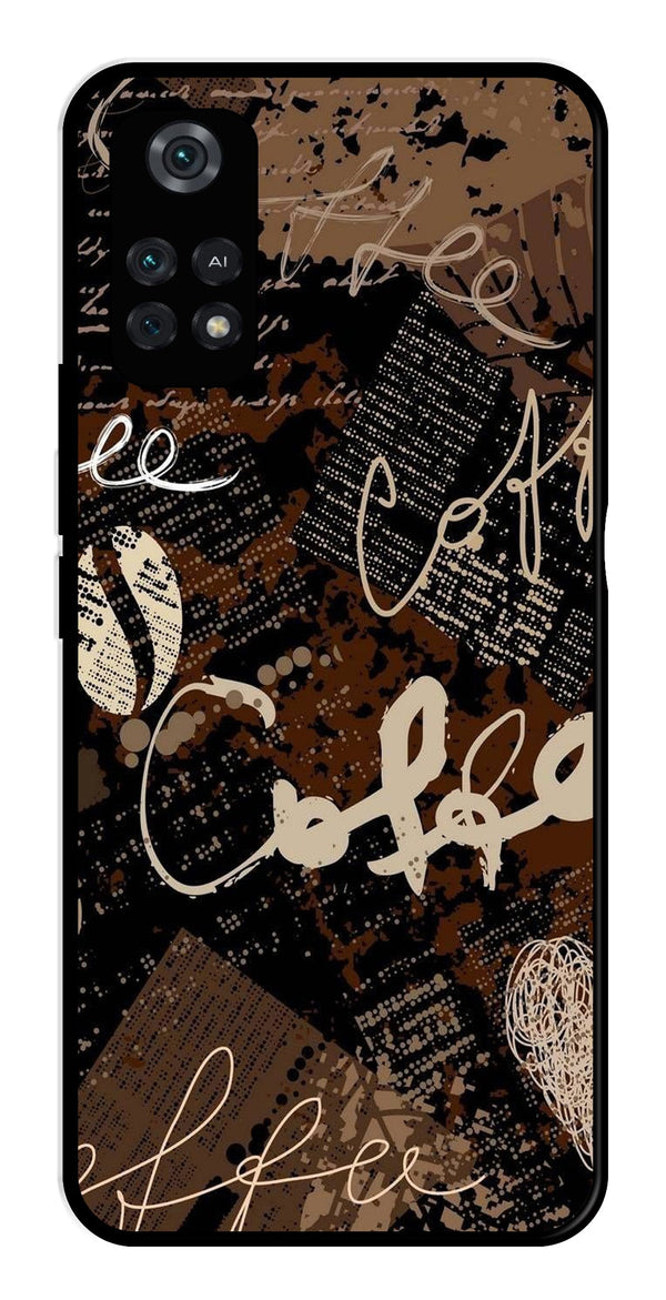 Coffee Pattern Metal Mobile Case for Poco M4 Pro   (Design No -37)